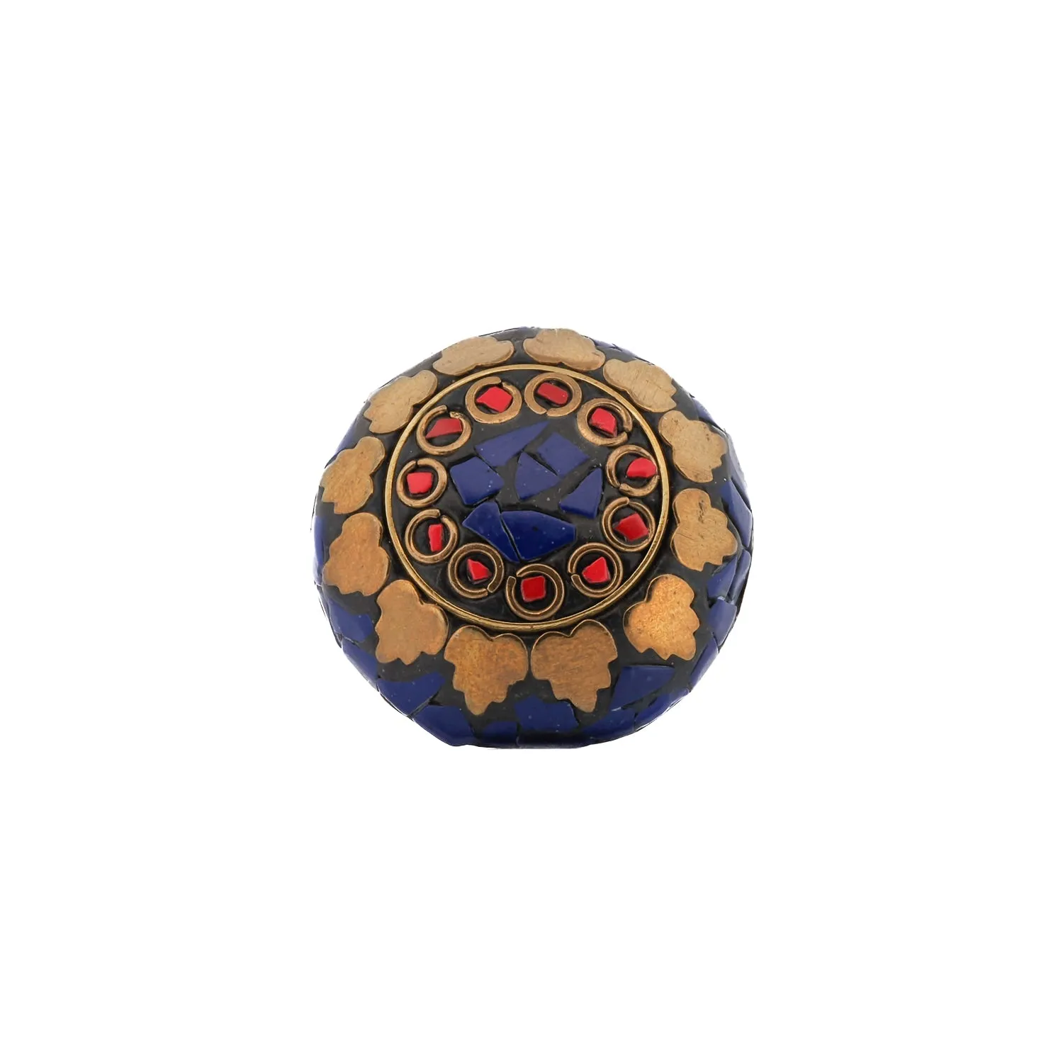 Lapis & Coral Gemstone Nepal Chunky Ring