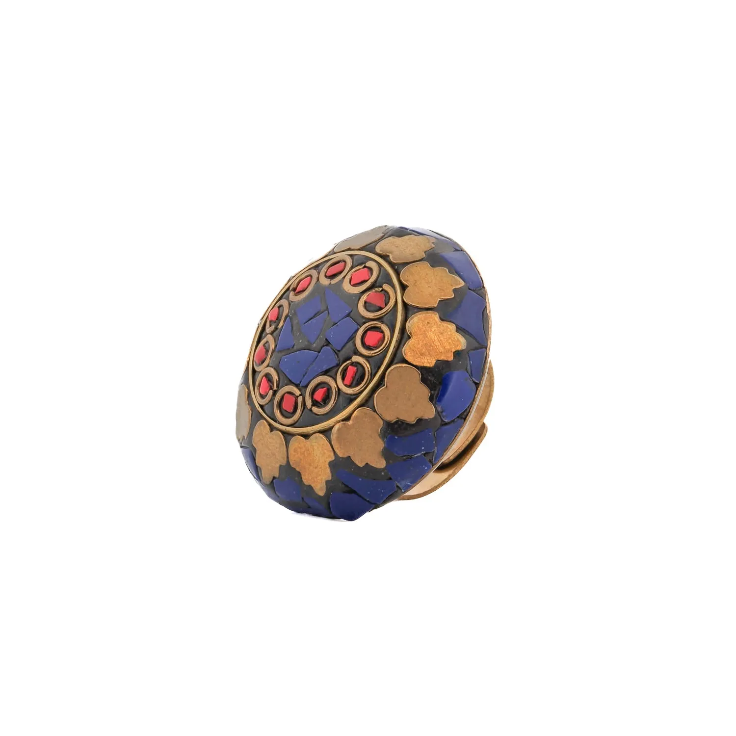 Lapis & Coral Gemstone Nepal Chunky Ring