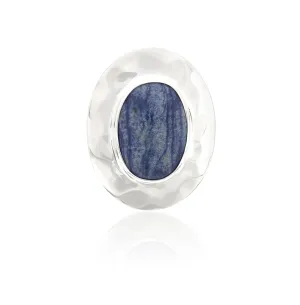 Large Wavy Oval Dumortierite Ring - Silver