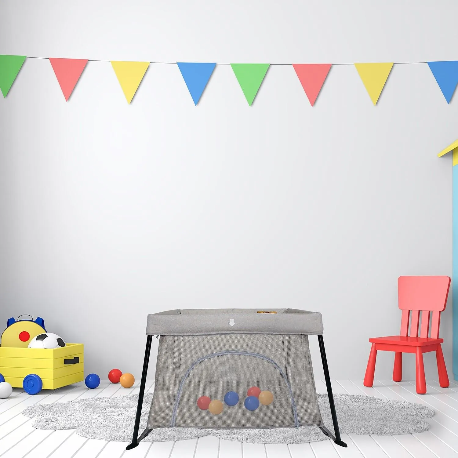Lightweight Folding Playpen & Travel Cot with Mattress & Carry Bag | Light Grey