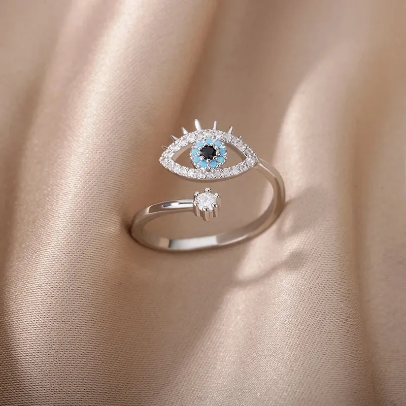 Lucky Evil Eye Rings For Women Opening Adjustable Stainless Steel Ring Trendy Luxury Jewelry Ring Gift for Her