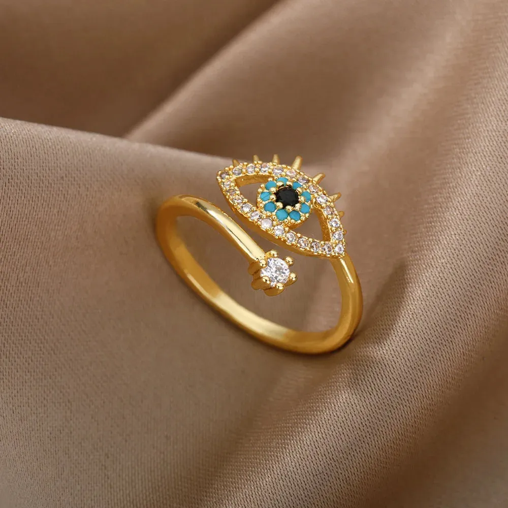 Lucky Evil Eye Rings For Women Opening Adjustable Stainless Steel Ring Trendy Luxury Jewelry Ring Gift for Her