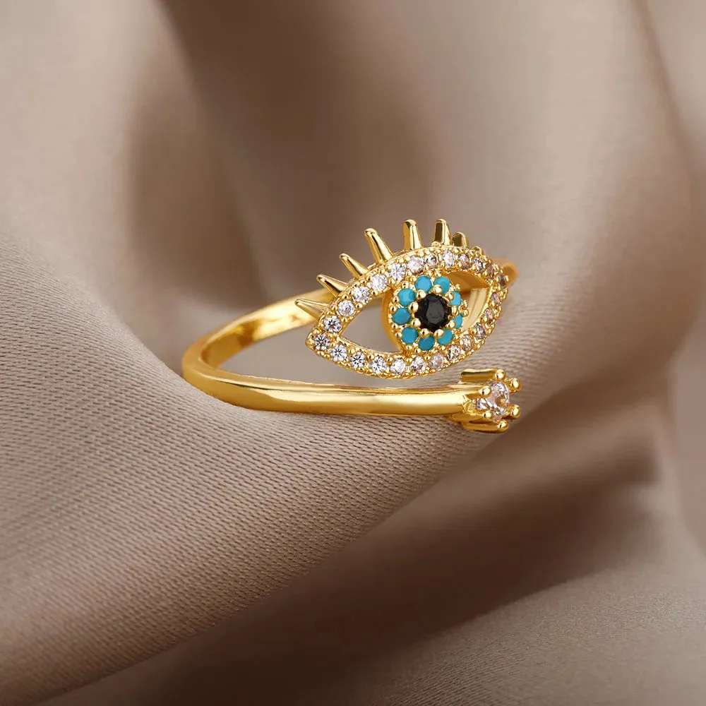 Lucky Evil Eye Rings For Women Opening Adjustable Stainless Steel Ring Trendy Luxury Jewelry Ring Gift for Her