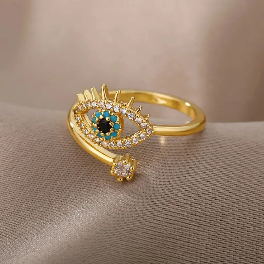 Lucky Evil Eye Rings For Women Opening Adjustable Stainless Steel Ring Trendy Luxury Jewelry Ring Gift for Her