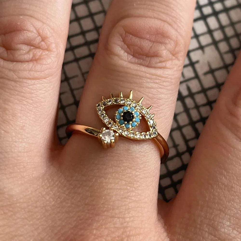 Lucky Evil Eye Rings For Women Opening Adjustable Stainless Steel Ring Trendy Luxury Jewelry Ring Gift for Her