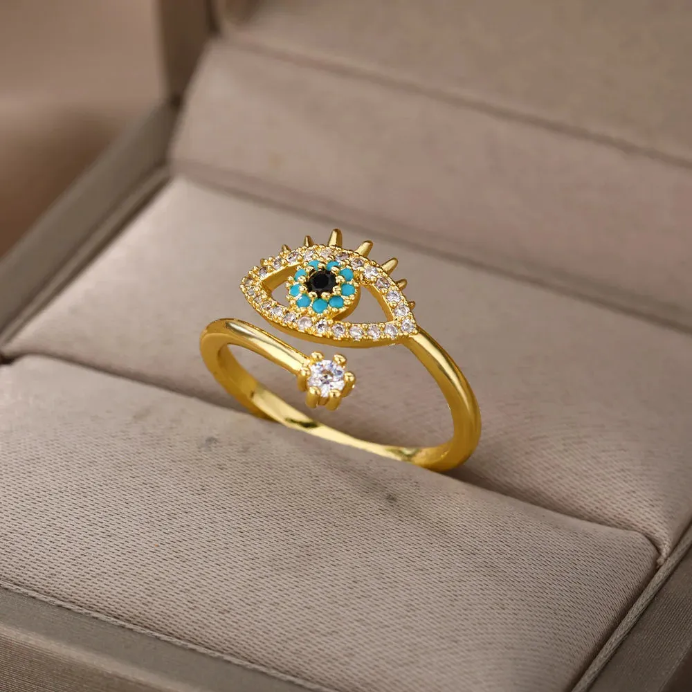 Lucky Evil Eye Rings For Women Opening Adjustable Stainless Steel Ring Trendy Luxury Jewelry Ring Gift for Her