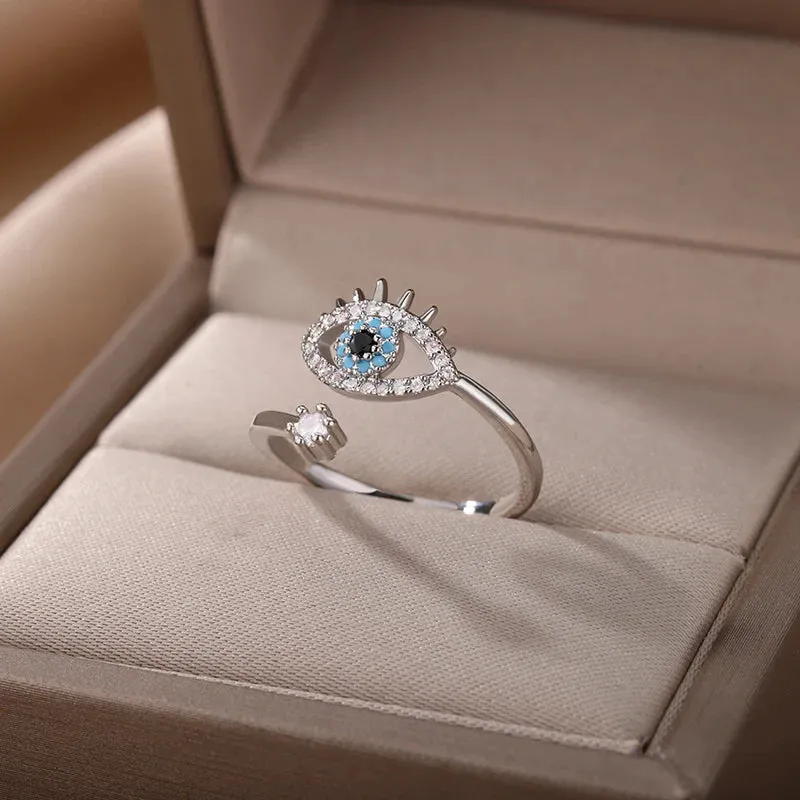 Lucky Evil Eye Rings For Women Opening Adjustable Stainless Steel Ring Trendy Luxury Jewelry Ring Gift for Her