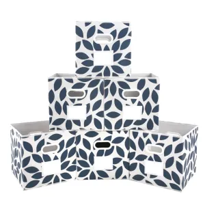 MAX Houser Fabric Storage Bins Cubes Baskets Containers with Dual Plastic Handles for Home Closet Bedroom Drawers Organizers, Flodable, Set of 6 (Blue)