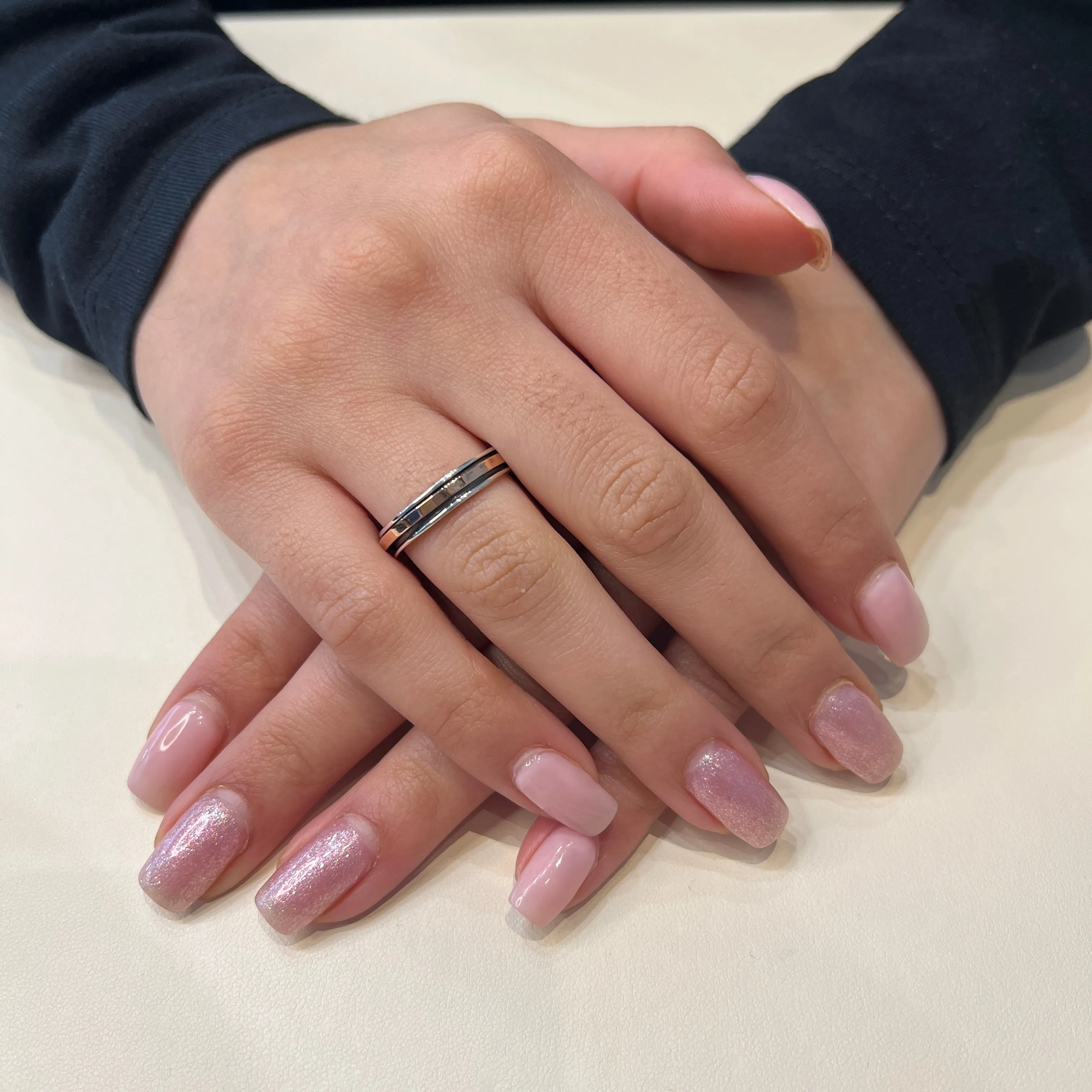Meditation Ring Dharma Sterling Silver and 9 KT Rose Gold Plated Spinning Band