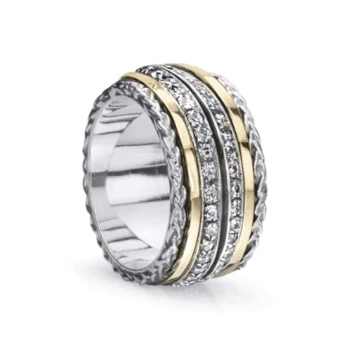 Meditation Ring Life Sterling Silver and 10K Yellow Gold Plated CZ Spinning Band