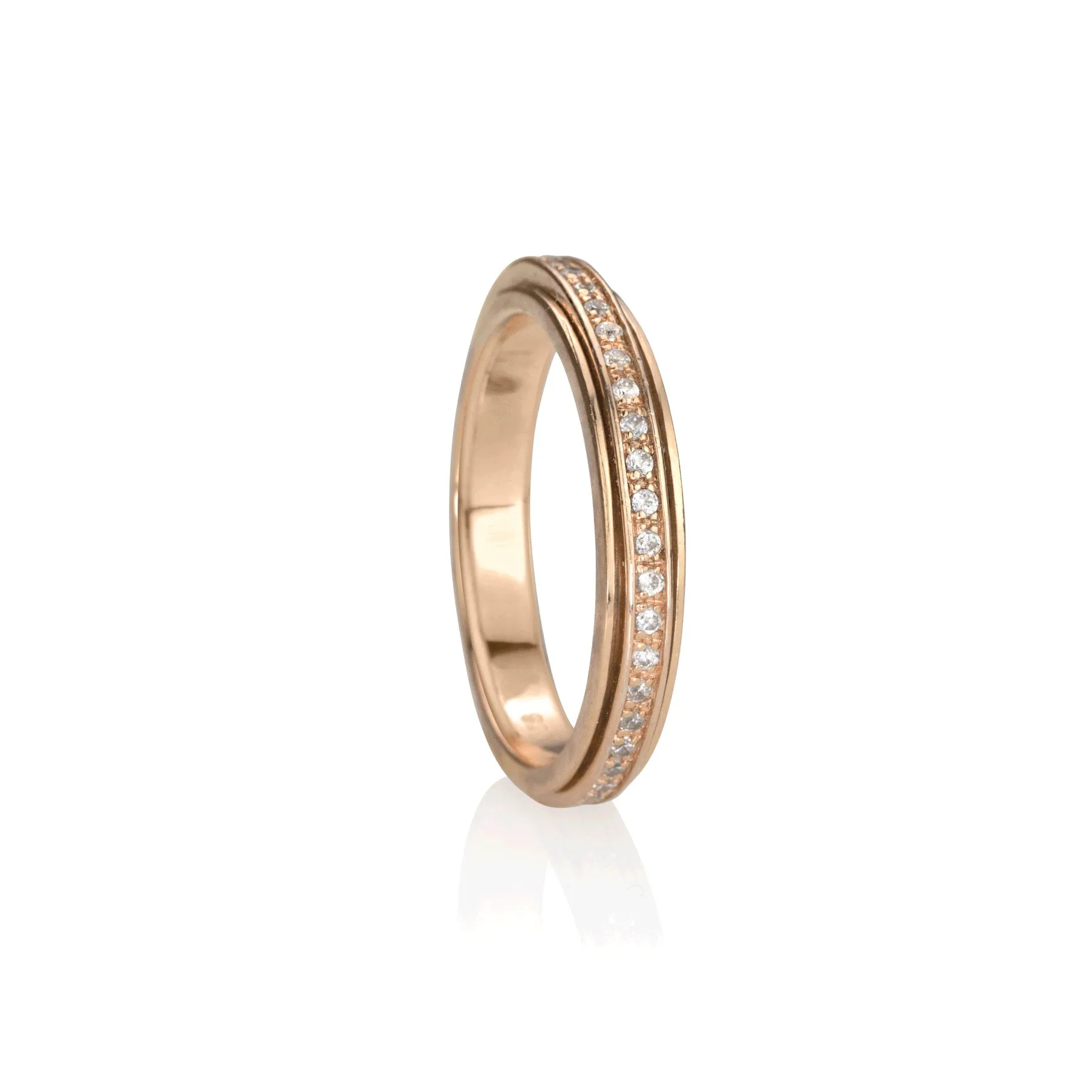 Meditation Ring Lunar Sterling Silver 14K Rose Gold Plated and CZ Spinning Band
