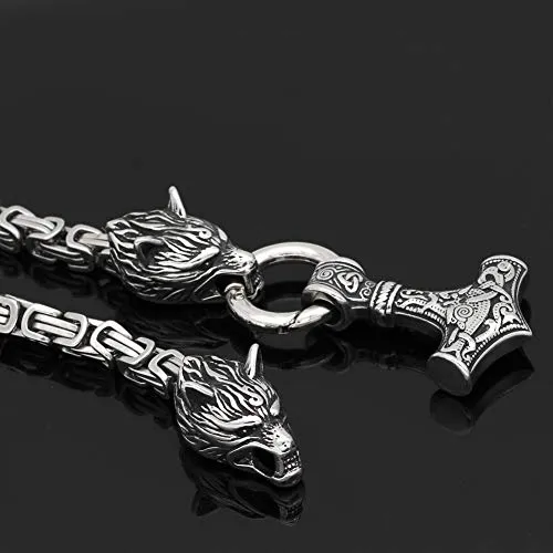 Men Stainless Steel Wolf Head Norse Viking Amulet