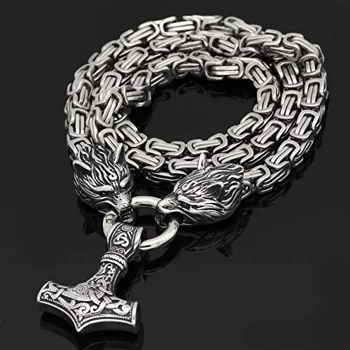 Men Stainless Steel Wolf Head Norse Viking Amulet