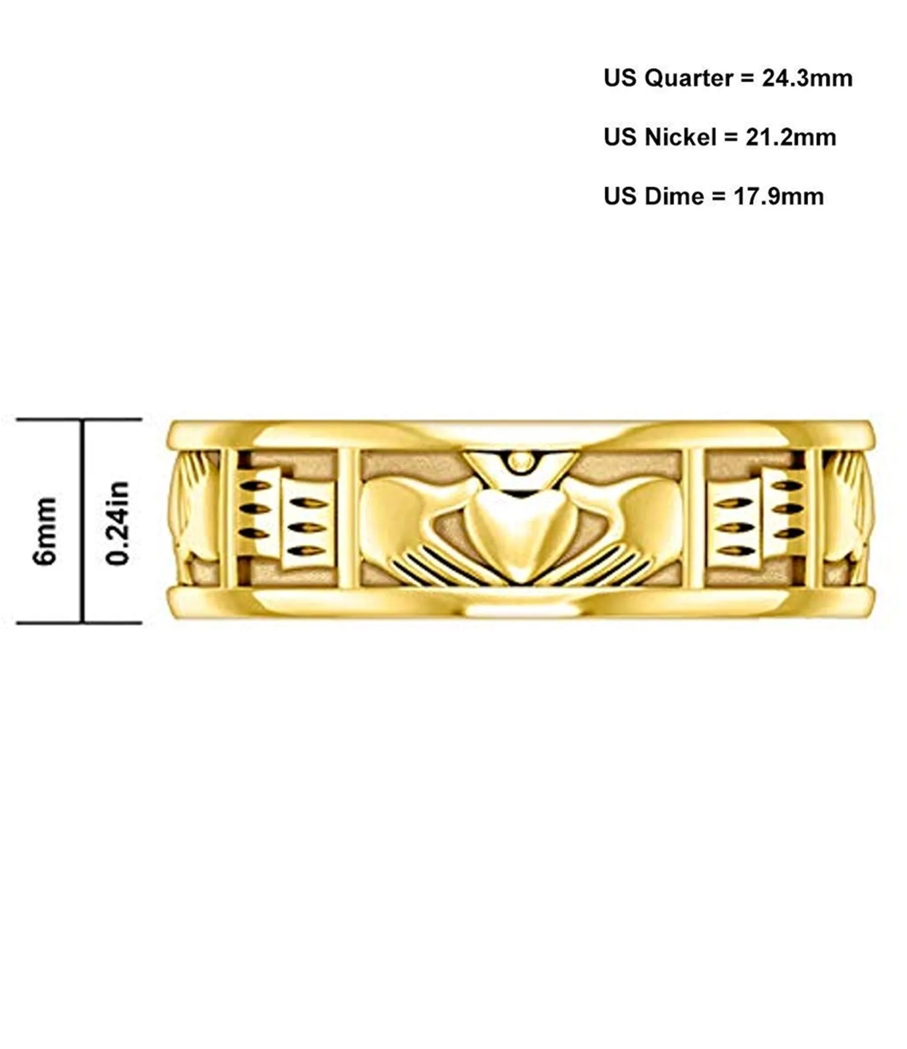 Men's 10K or 14K Gold Irish Celtic Claddagh Wedding Ring Band