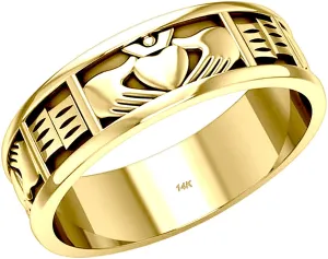 Men's 10K or 14K Gold Irish Celtic Claddagh Wedding Ring Band