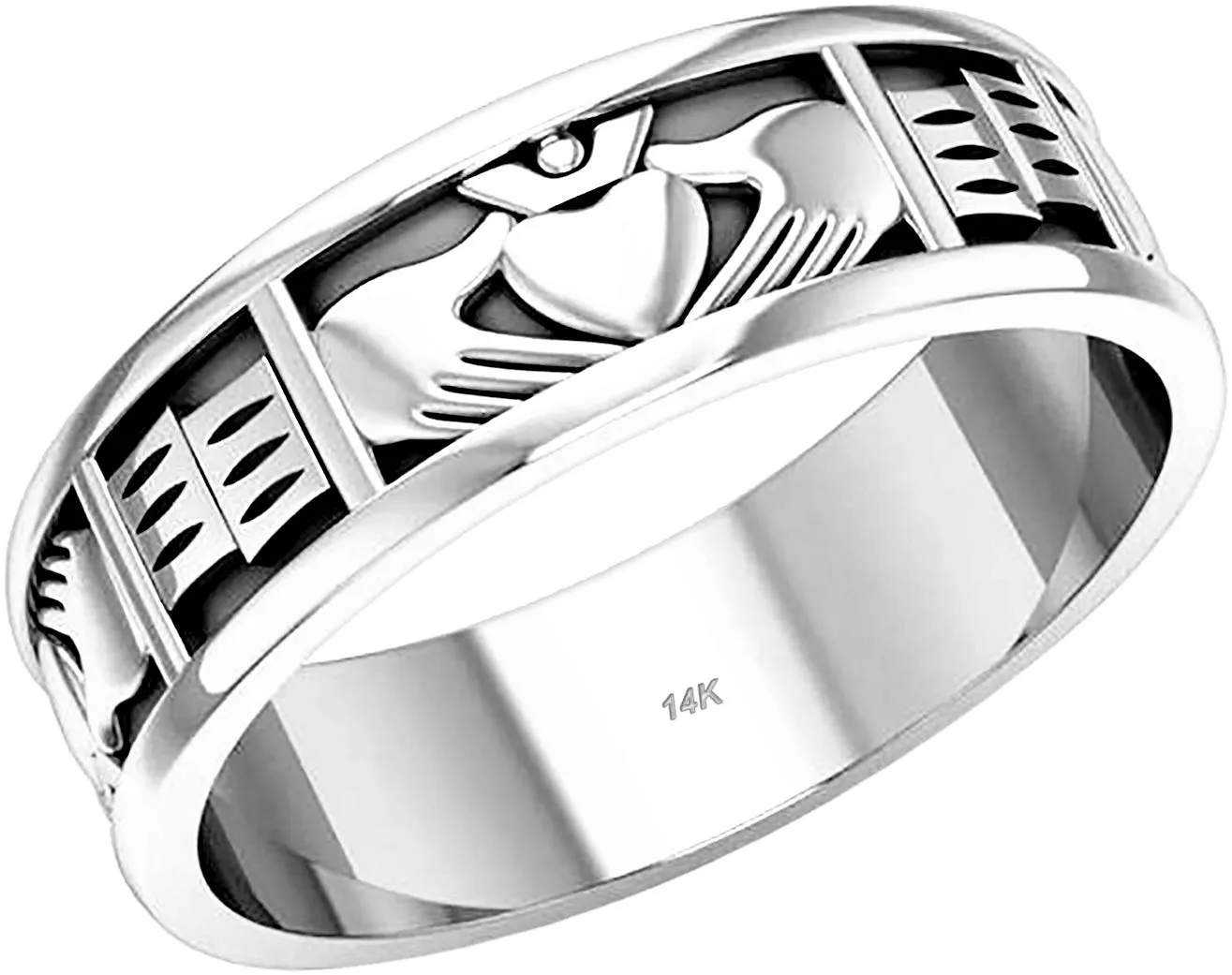 Men's 10K or 14K Gold Irish Celtic Claddagh Wedding Ring Band