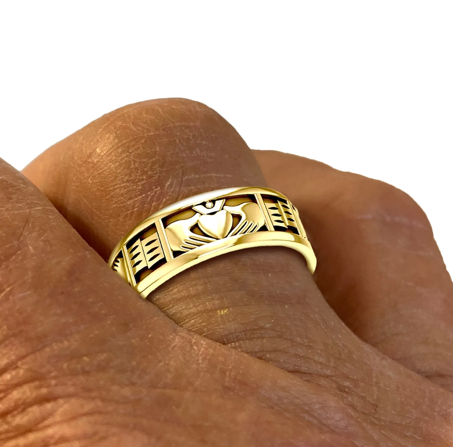 Men's 10K or 14K Gold Irish Celtic Claddagh Wedding Ring Band