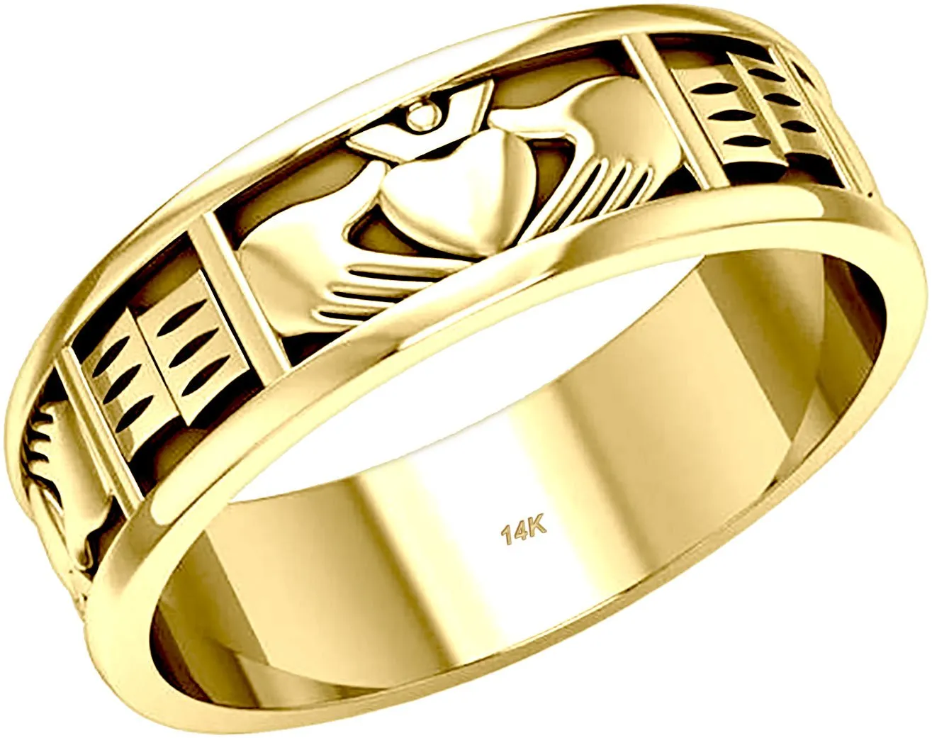 Men's 10K or 14K Gold Irish Celtic Claddagh Wedding Ring Band