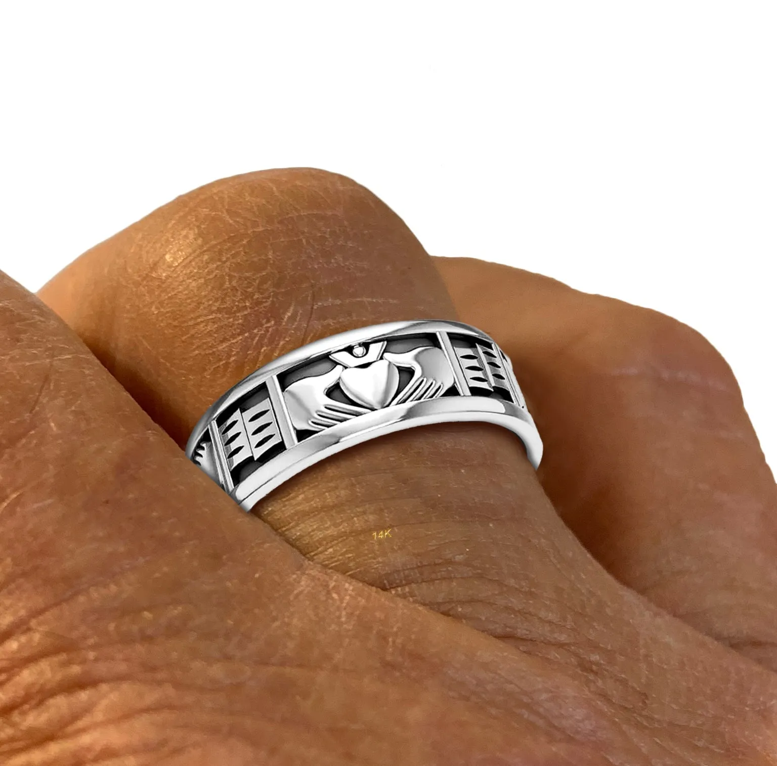 Mens' 925 Sterling Silver Irish Celtic Claddagh Ring Band