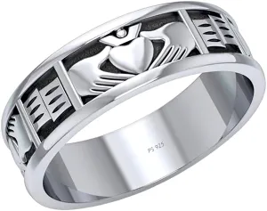 Mens' 925 Sterling Silver Irish Celtic Claddagh Ring Band