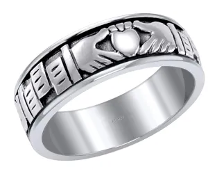 Men's 925 Sterling Silver Irish Celtic Claddagh Spinner Ring Band