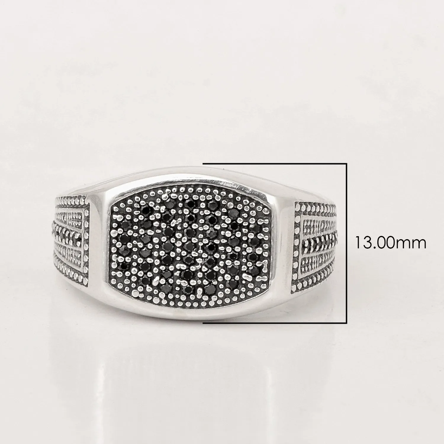 Men's Black Spinel Solid 925 Sterling Silver Signet Ring