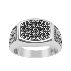 Men's Black Spinel Solid 925 Sterling Silver Signet Ring