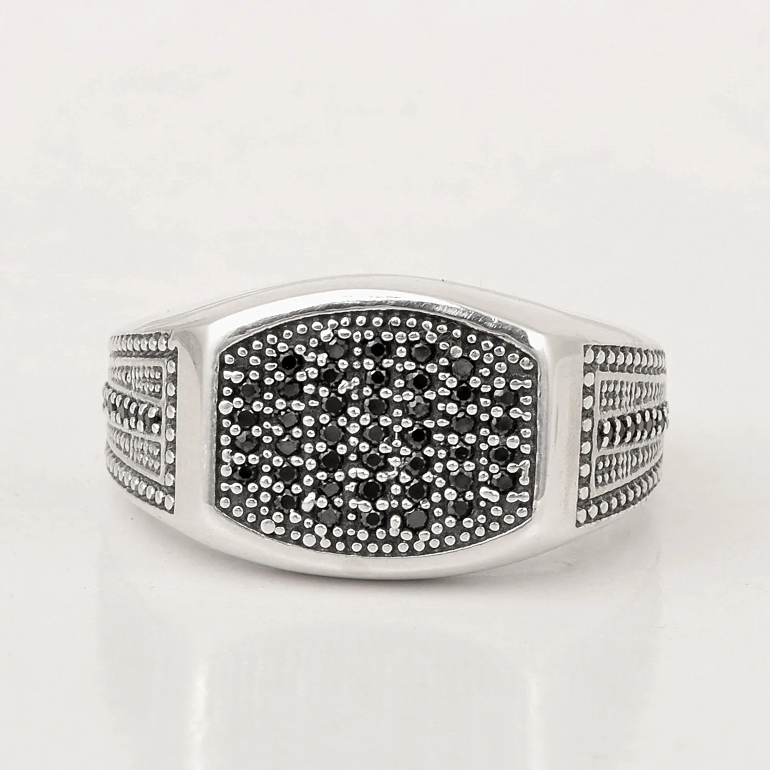 Men's Black Spinel Solid 925 Sterling Silver Signet Ring