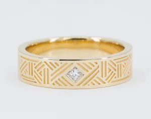 Men's Geometric Lines Wedding Ring with Princess Diamond