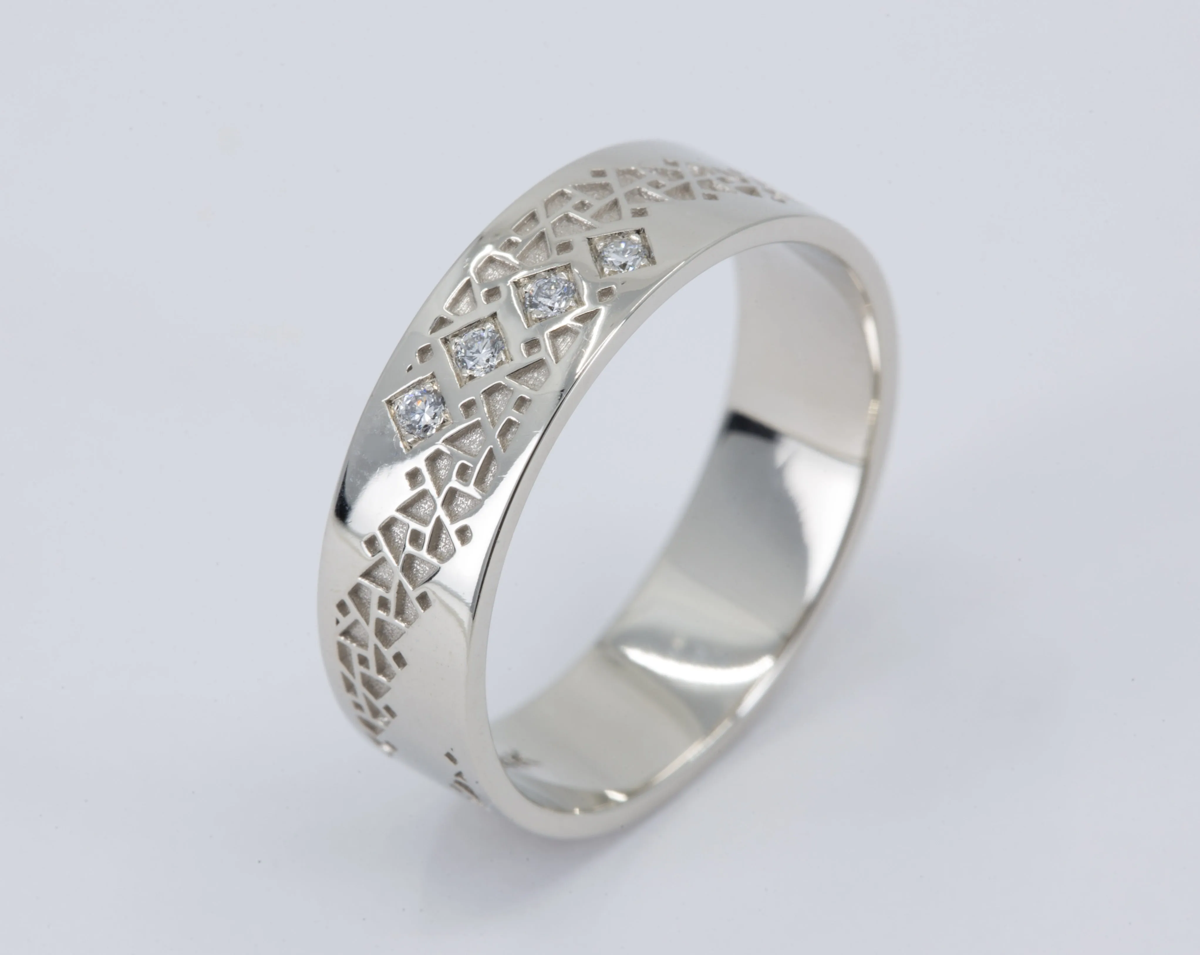 Men's Geometric Squares Wedding Ring with Diamonds
