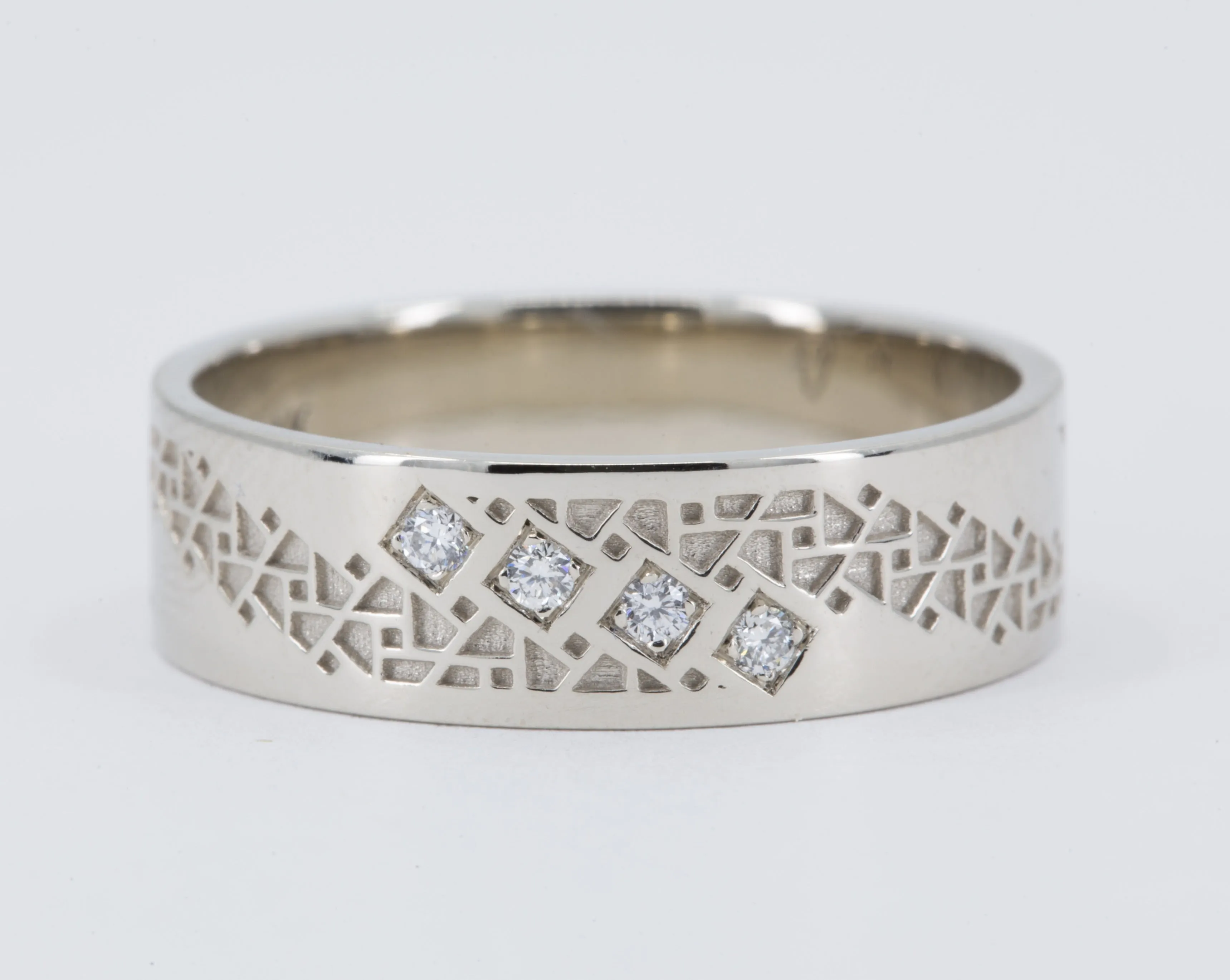 Men's Geometric Squares Wedding Ring with Diamonds