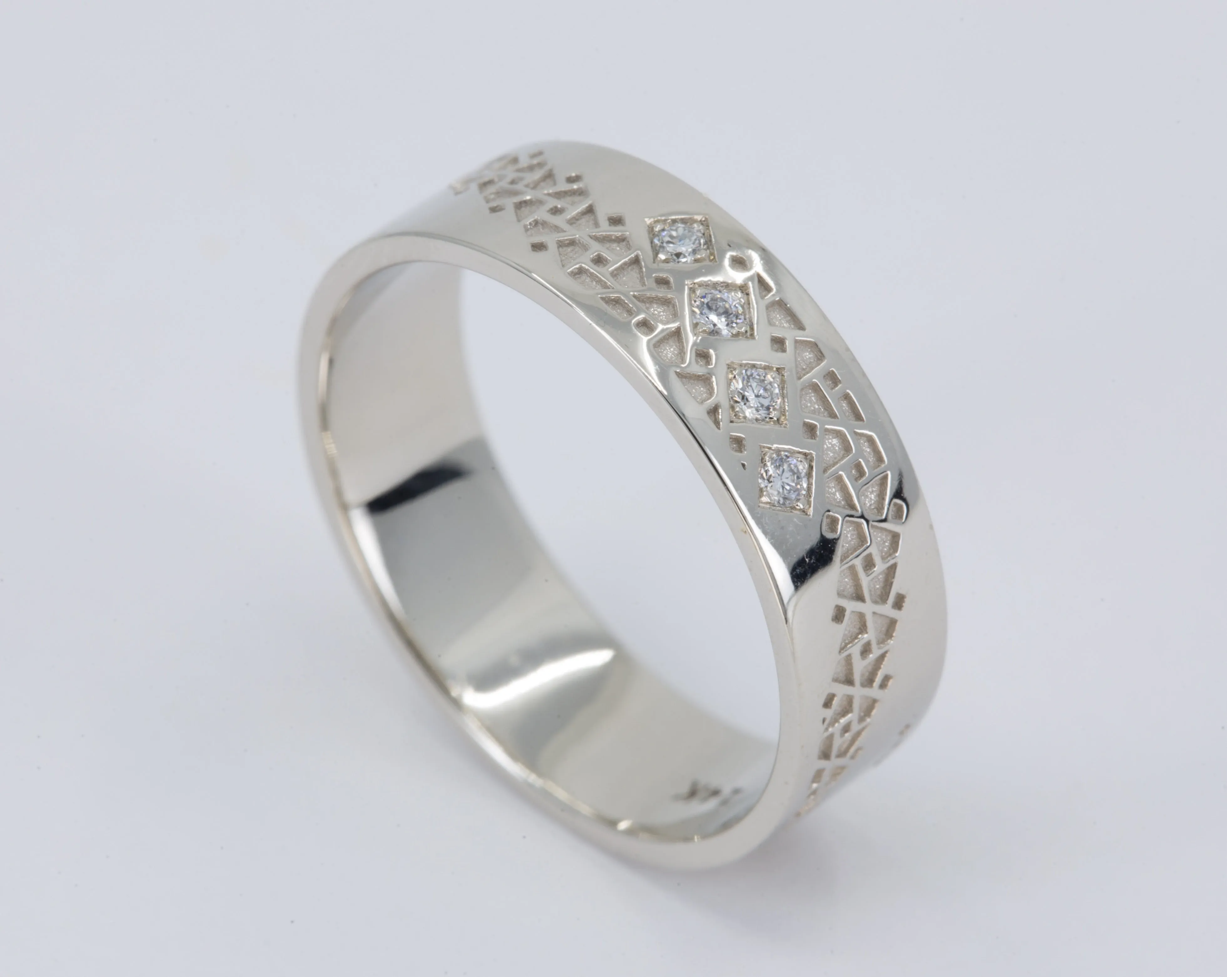 Men's Geometric Squares Wedding Ring with Diamonds