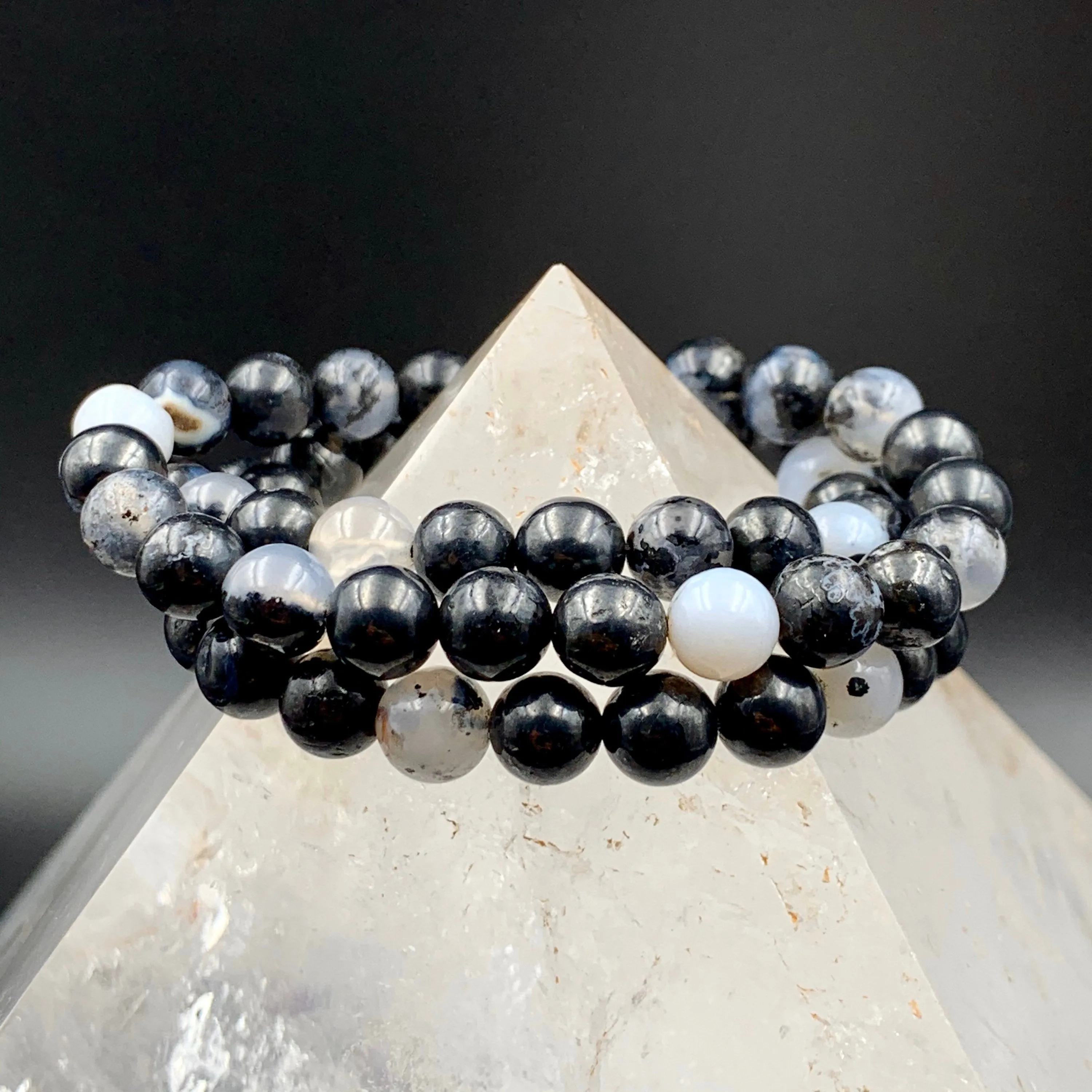 Merlinite Dendritic Agate Bead Stretch Bracelet