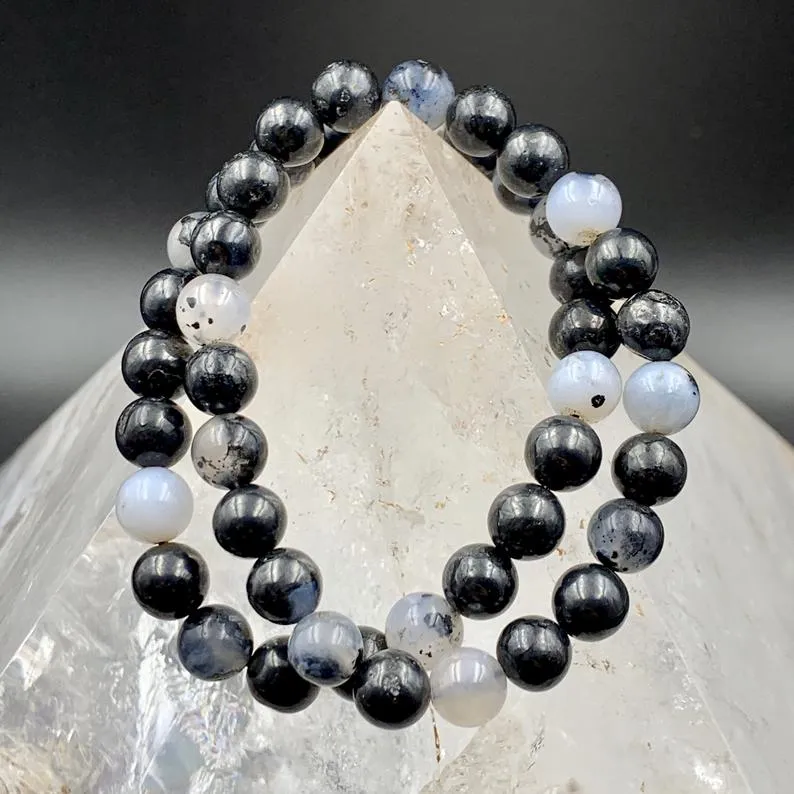 Merlinite Dendritic Agate Bead Stretch Bracelet