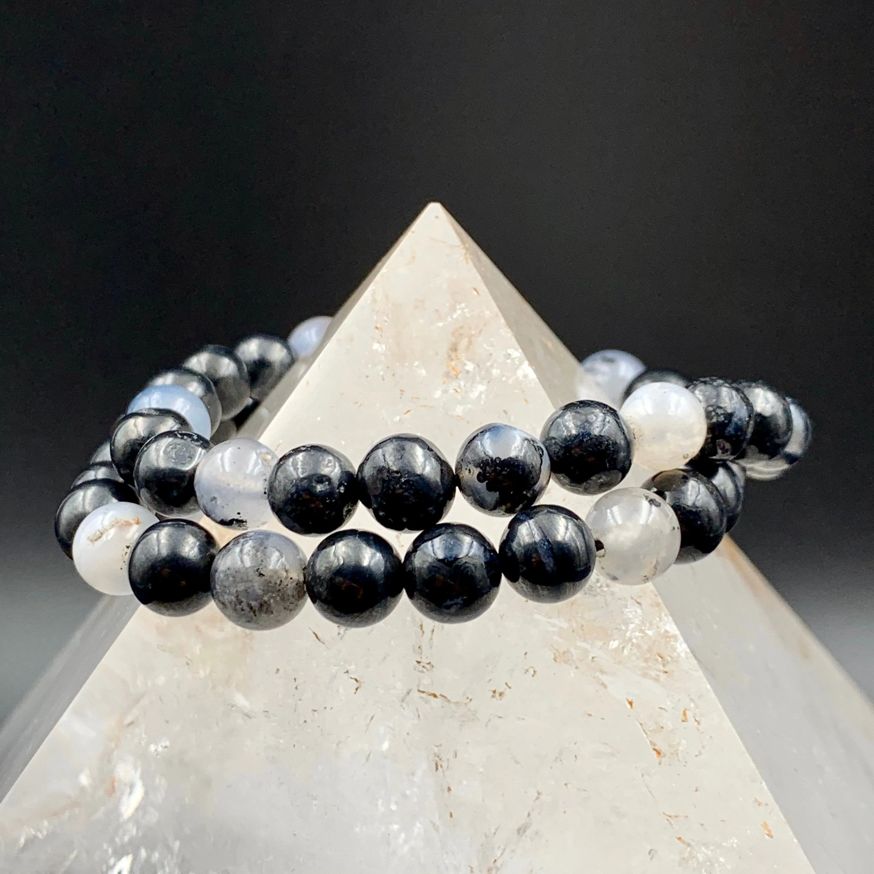 Merlinite Dendritic Agate Bead Stretch Bracelet