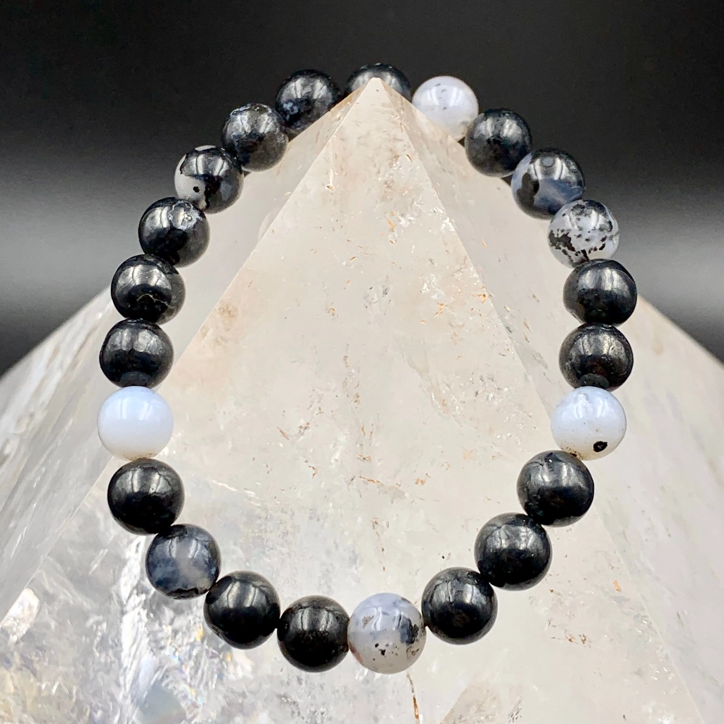 Merlinite Dendritic Agate Bead Stretch Bracelet