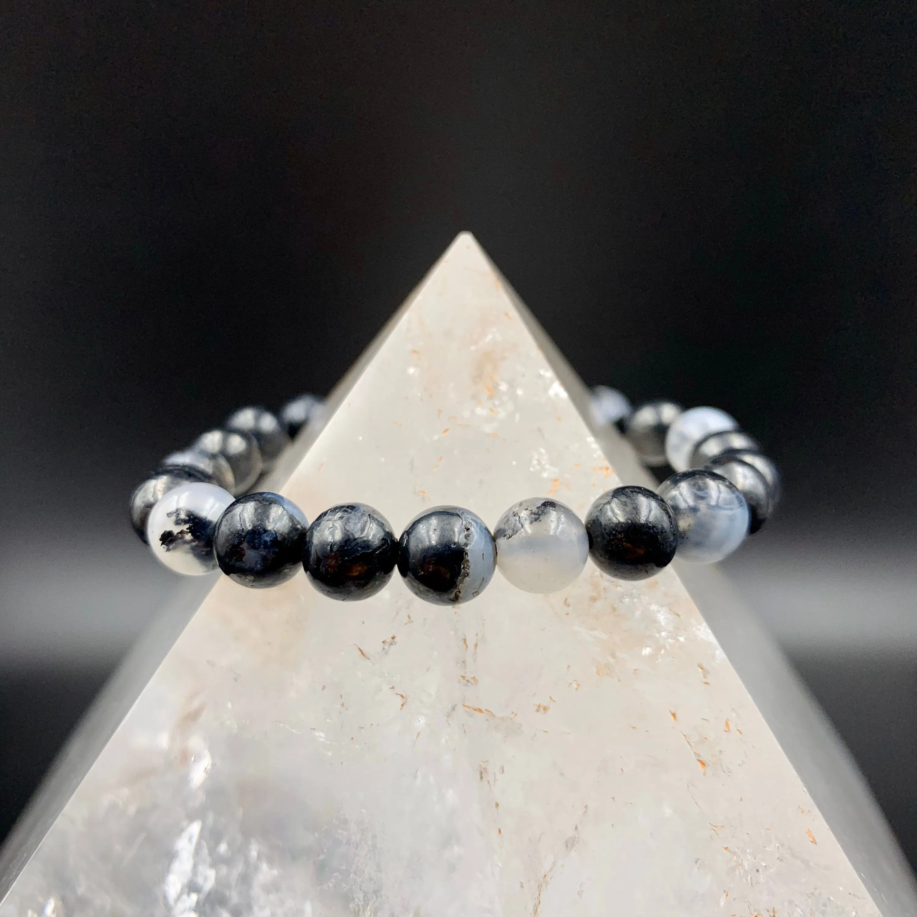 Merlinite Dendritic Agate Bead Stretch Bracelet
