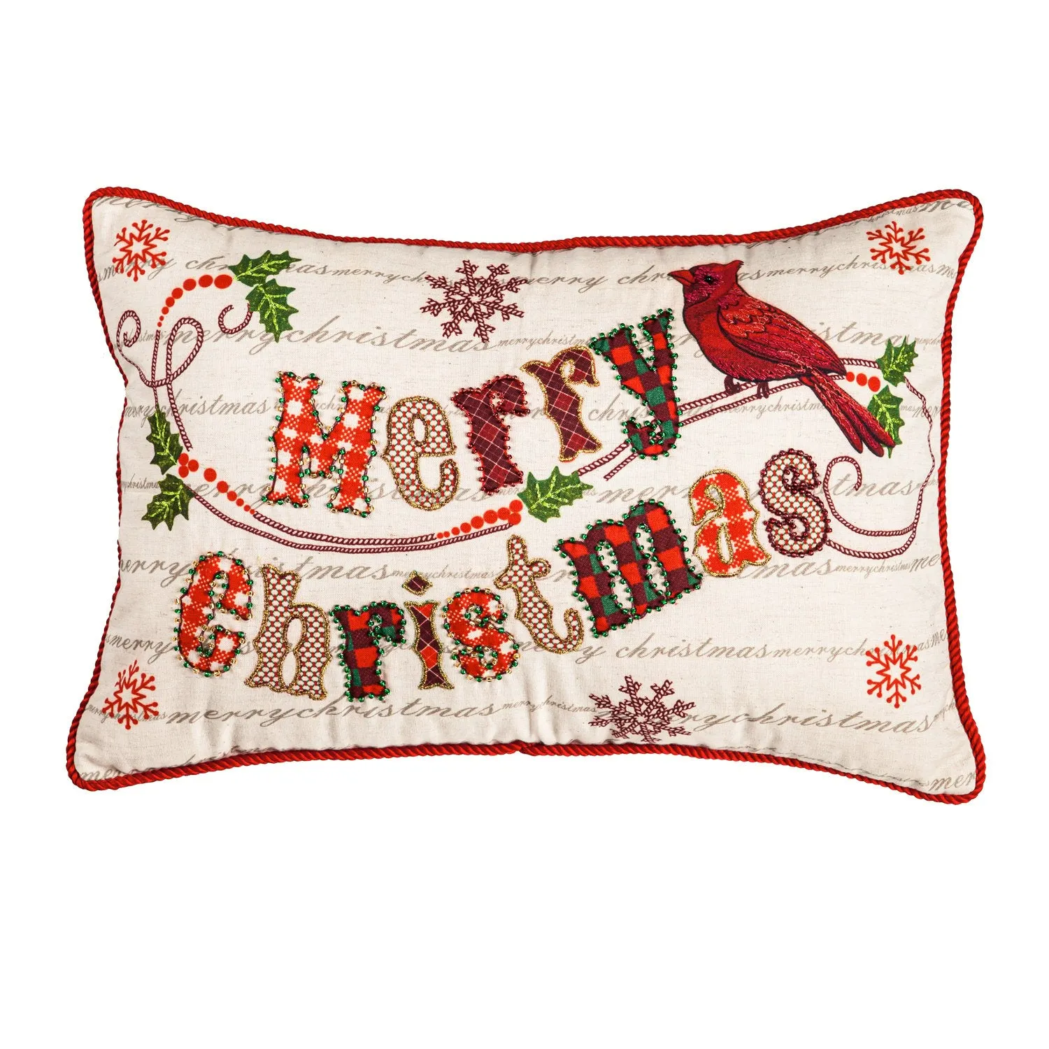 Merry Christmas Cardinal Lumbar Pillow,4p4987