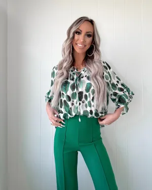 Metallic Threads Pleated Top - Green