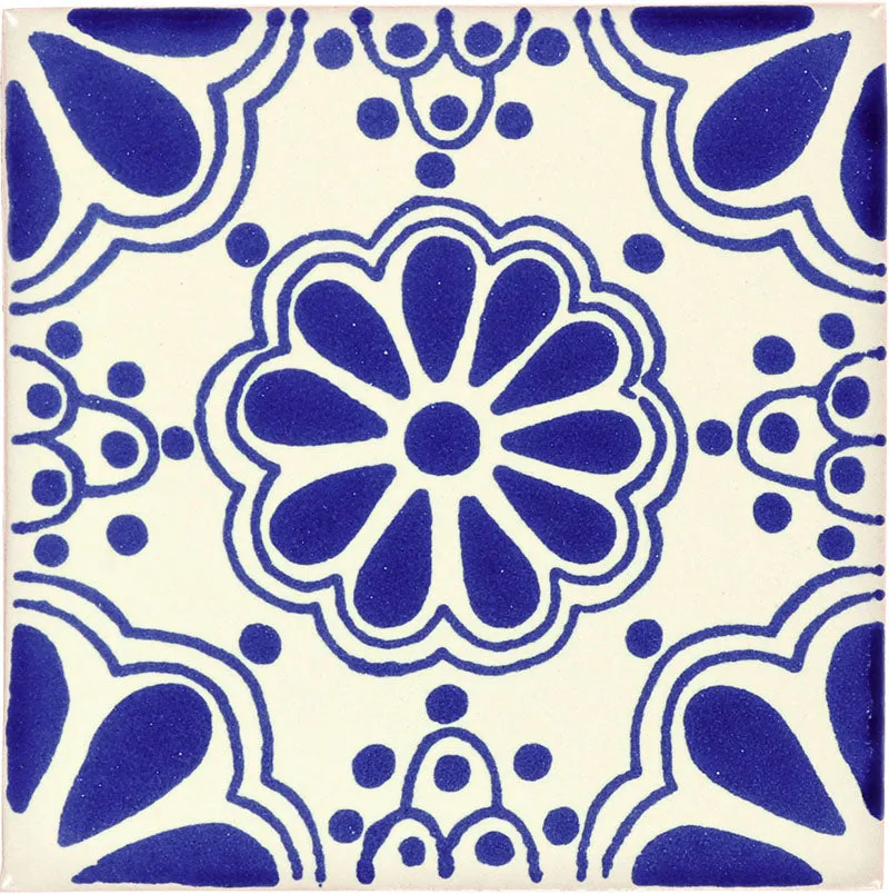 Mexican Talavera Ceramic Decorative Tile: Blue Lace
