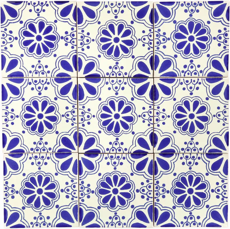Mexican Talavera Ceramic Decorative Tile: Blue Lace