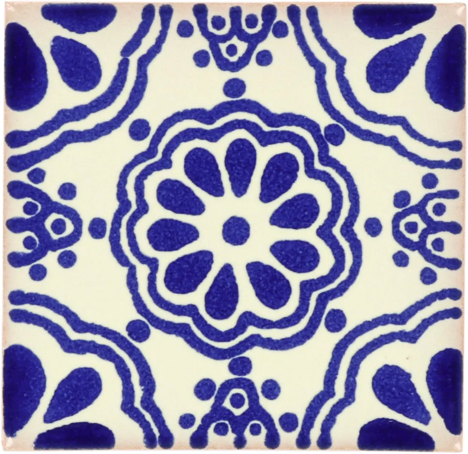 Mexican Talavera Ceramic Decorative Tile: Blue Lace