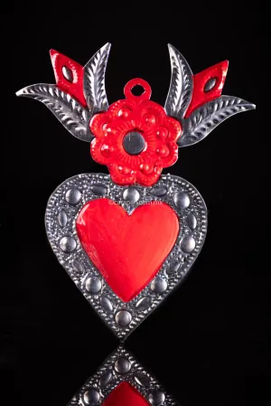Mexican Tin Heart with Calla Lilies, Oaxacan Art