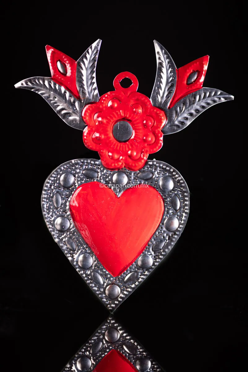 Mexican Tin Heart with Calla Lilies, Oaxacan Art