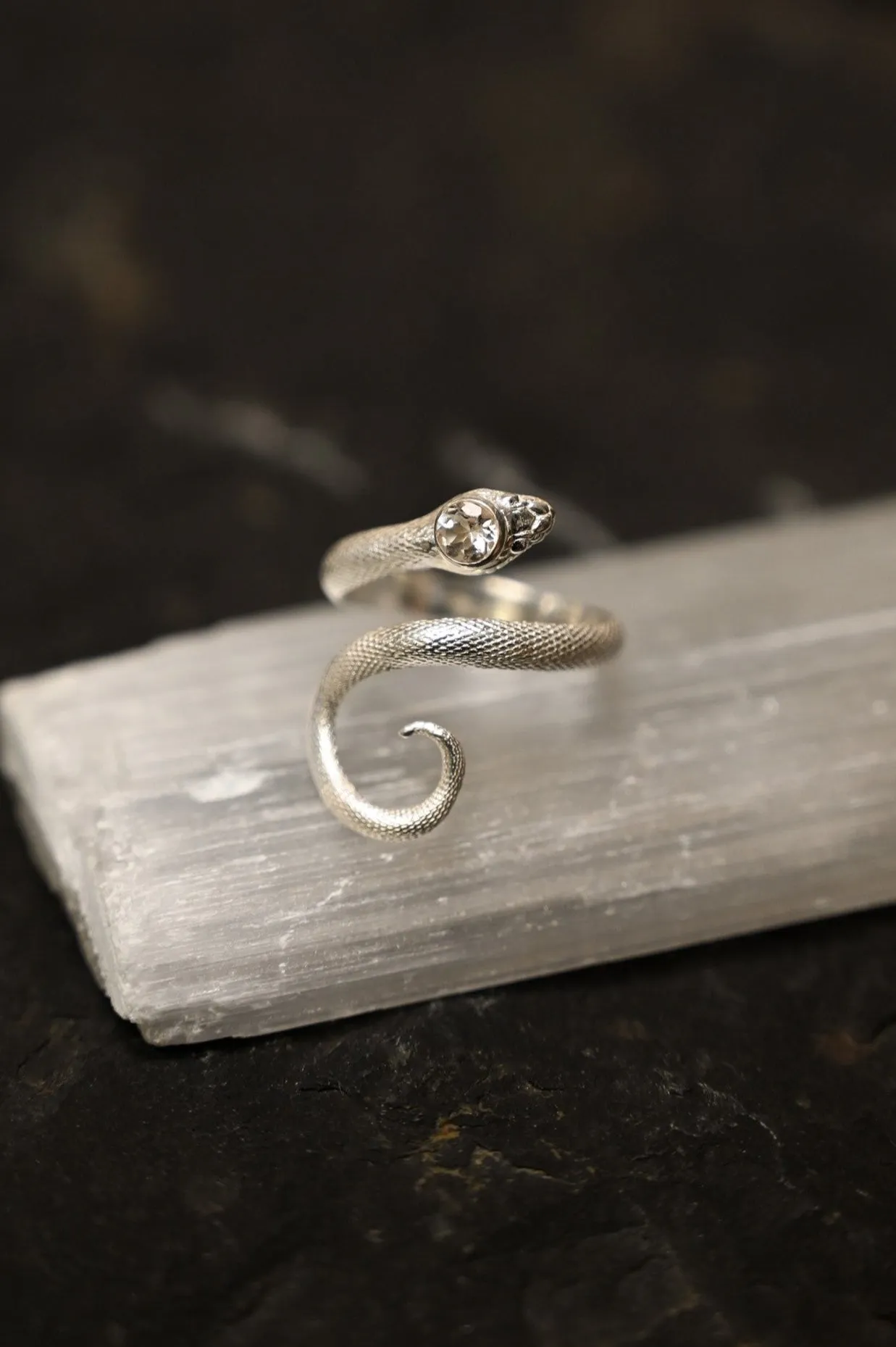 Mother of Growth Danburite Sterling Silver Snake Ring