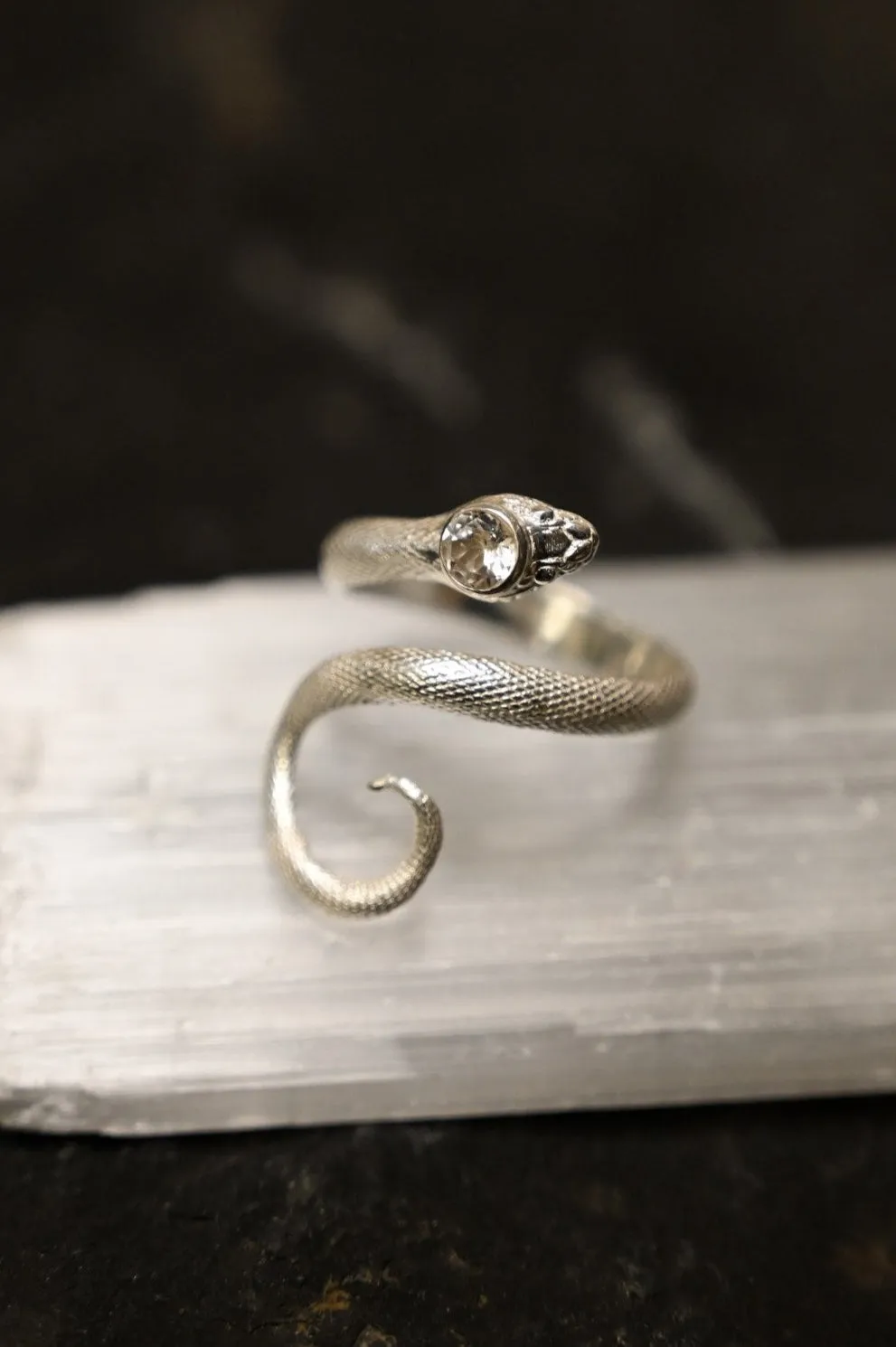 Mother of Growth Danburite Sterling Silver Snake Ring