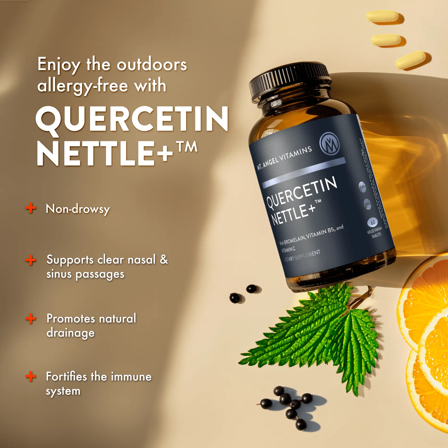 Mt. Angel Vitamins Quercetin Nettle  - Your Essential Partner for Seasonal Support | 60 Tablets