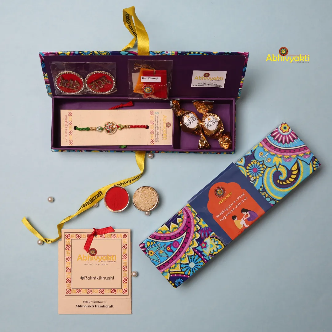 Multicolor Floral Kundan Rakhi USA( Free shipping )