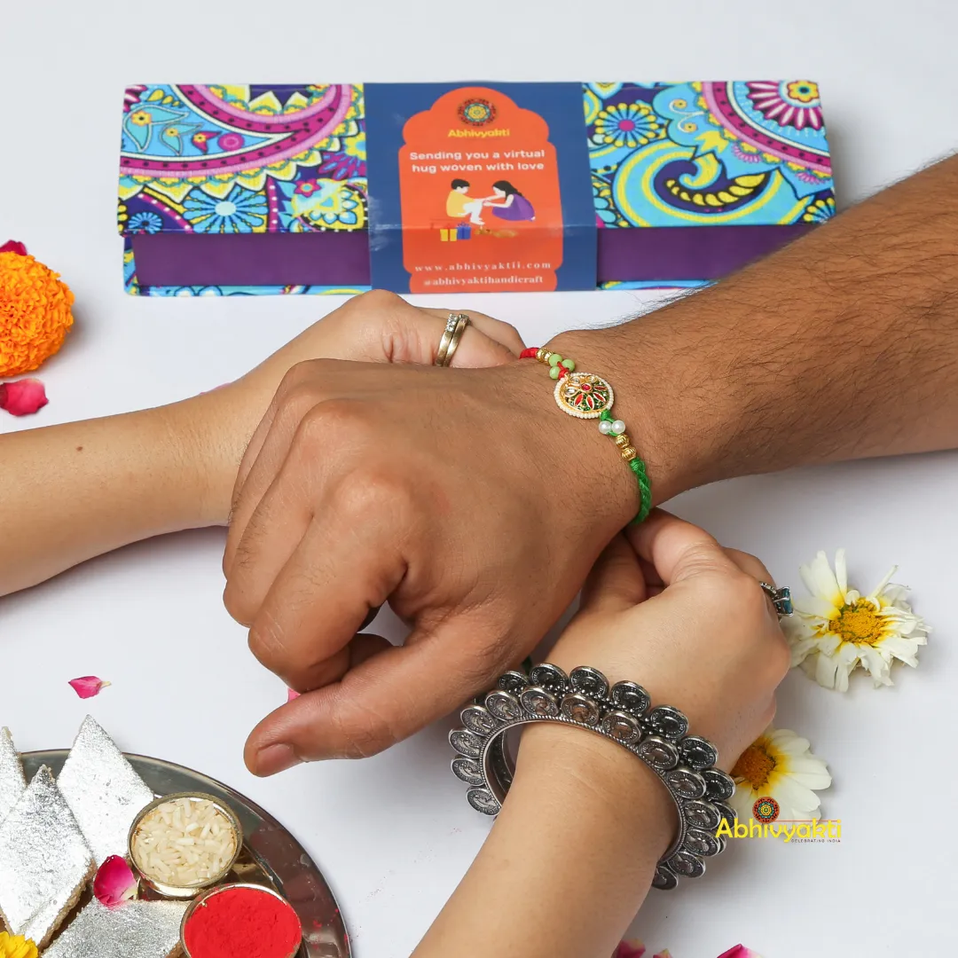 Multicolor Floral Kundan Rakhi USA( Free shipping )