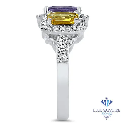 Multicolor Sapphire Ring with Diamond Halo in 18K White Gold